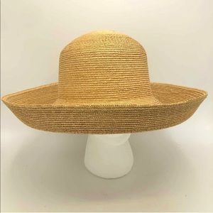 Eric Javits Natural Straw Bowler Upturned Brim Sun Hat